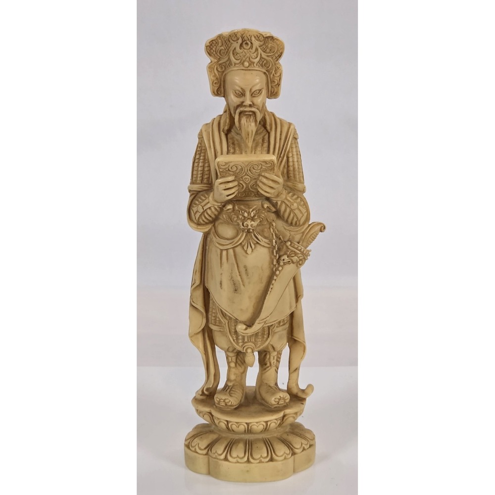 Vintage Ornate Resin Chinese Emperor Warrior Figurine with Sword 10.75" Faux...